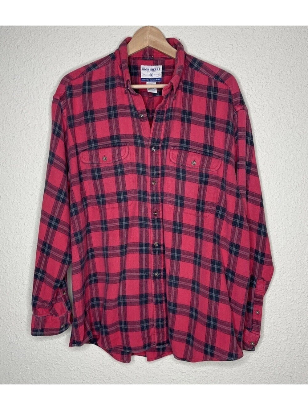 VTG High Sierra Mervyn’s Plaid Red Black Flannel Shirt THICK Mens Size L *READ